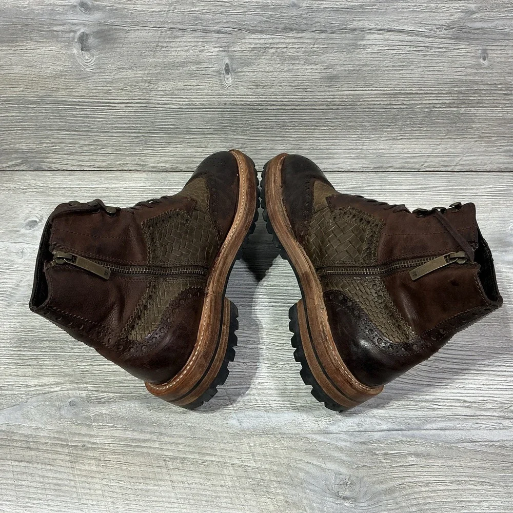 Donald J. Pliner Ziroc 56 Men's Size 8 M Brown Leather Wingtip Lace Up Zip Boots